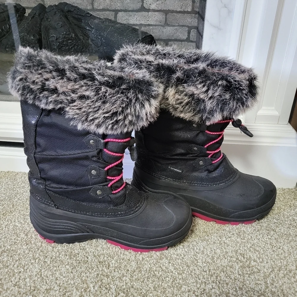 Kamik Kid's Powdery 2 Black Pink Fur-Lined Waterproof Winter Boots, Sz 7 Big Kid